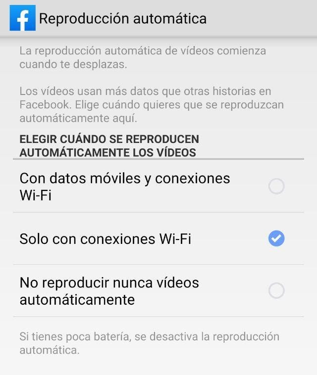 Desactivar la reproducción automática de videos en Facebook.