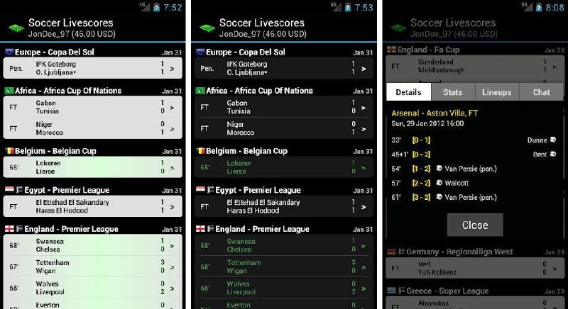 Live Scores tiene información actualizada en una interfaz muy sencilla