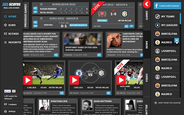 365 Scores sirve para seguir varios eventos deportivos, o equipos, de acuerdo con los gustos del usuario
