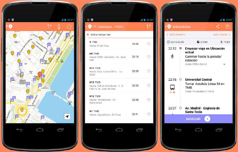 Captura de pantalla de Moovit para usar transporte público