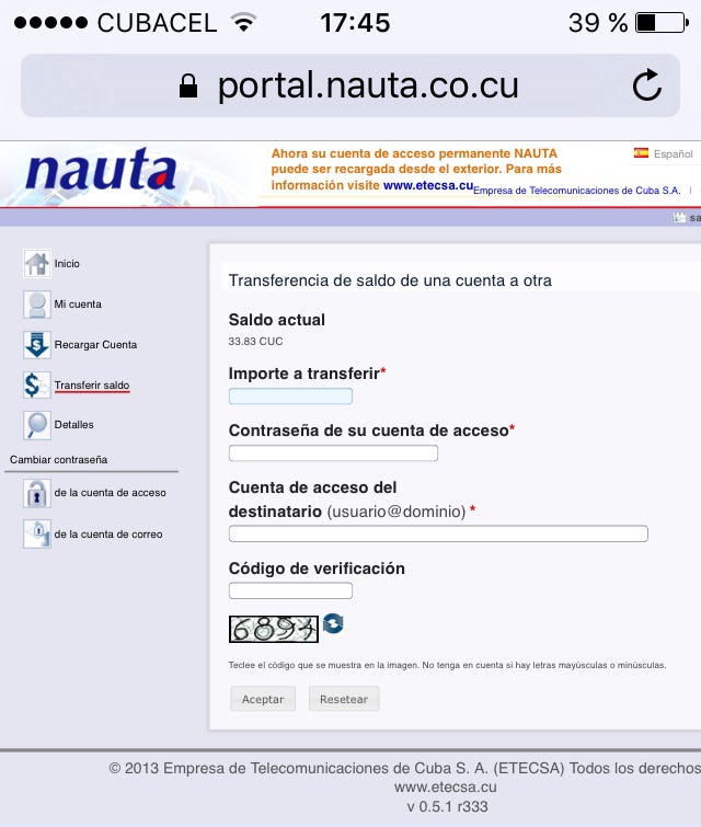 Infografía sobre restricciones para transferir saldo Nauta