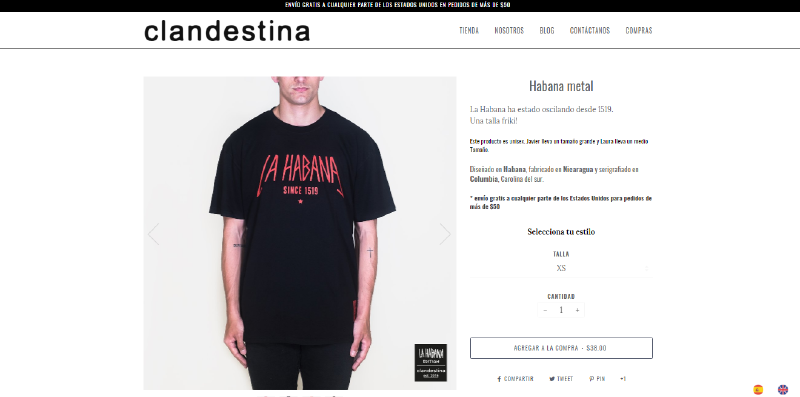 Captura de pantalla del sitio de Clandestina