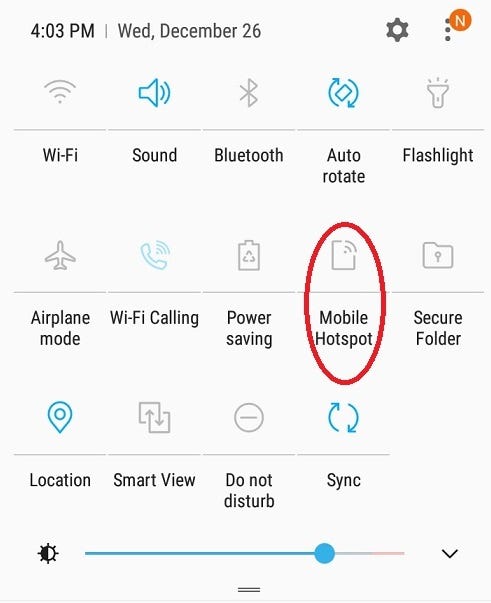 Captura de pantalla para crear un hotspot en Android
