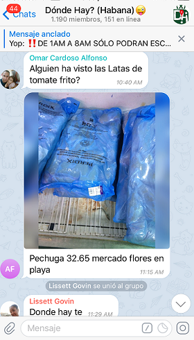 Captura de pantalla del grupo Donde hay en Telegram