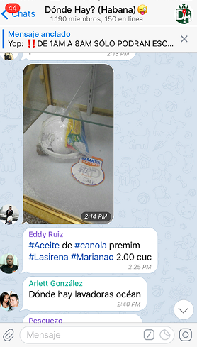 Captura de pantalla de ofertas compartidas en Telegram