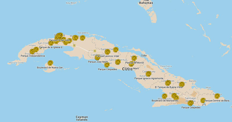 Mapa de las 50 redes WIFI-ETECSA a noviembre 2015. Aquí en detalle