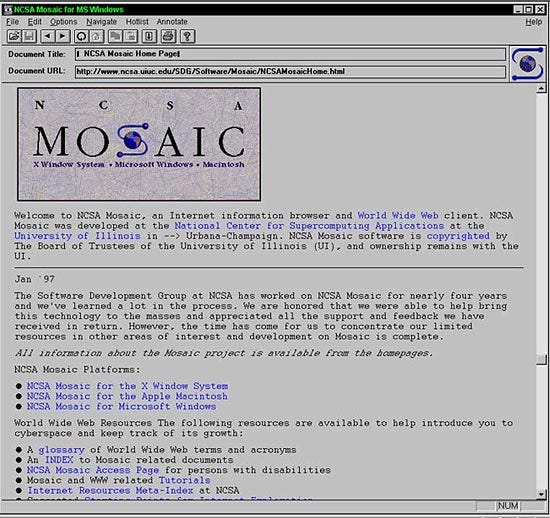 Mosaic, uno de los navegadores más exitosos de los 90’s.