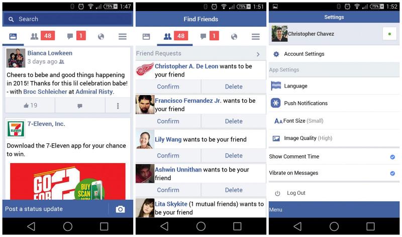 Pantallas de la aplicación de Facebook, una de las redes sociales más populares. Y no sólo en Cuba.