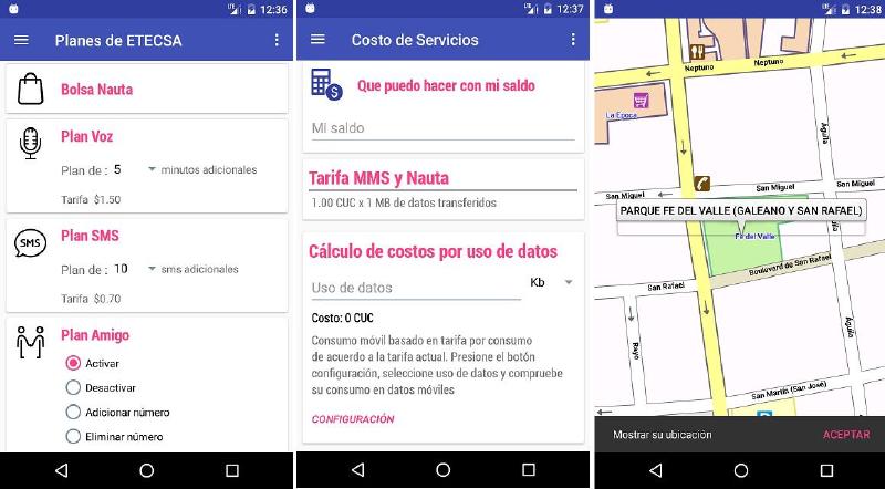 Pantallas de las funcionalidades más relevantes de Útil ETECSA