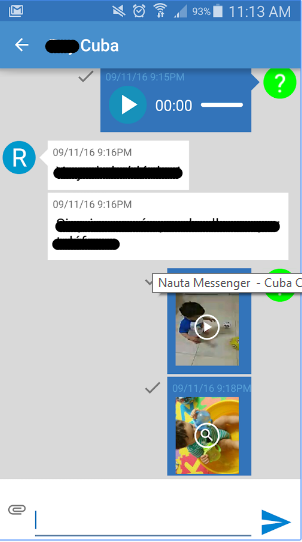 Conversación en Nauta Messenger, con fotos y videos incluidos de forma fácil