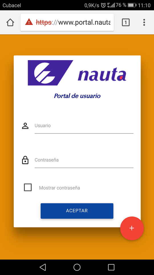 Portal de usuario para la navegación Nauta, en la red 3G