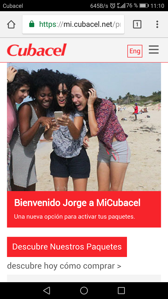 mi.cubacel.net en los datos de un smartphone Android
