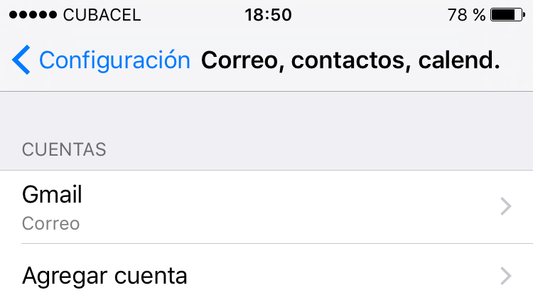 Captura de pantalla de Pasos para configurar una cuenta Nauta en iOS