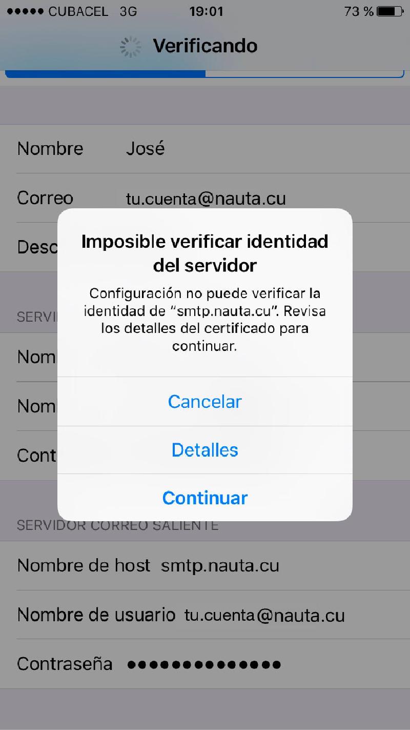 Tres posibles errores que pueden aparecer al final de la configuración