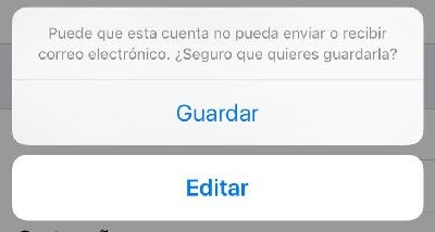 Captura de pantalla de Pasos para configurar una cuenta Nauta en iOS