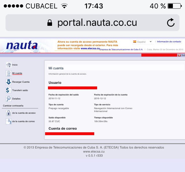 Pantalla del código de verificación del Portal Nauta