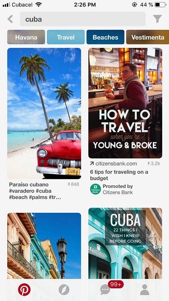 Captura de pantalla de Pinterest