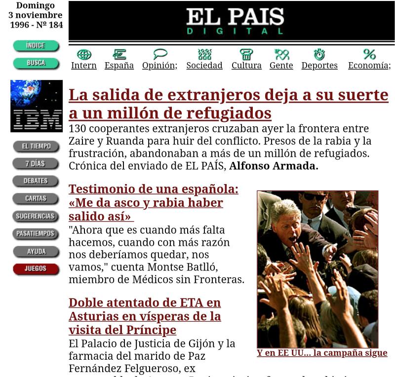 Captura de pantalla del antiguo sitio web de El País