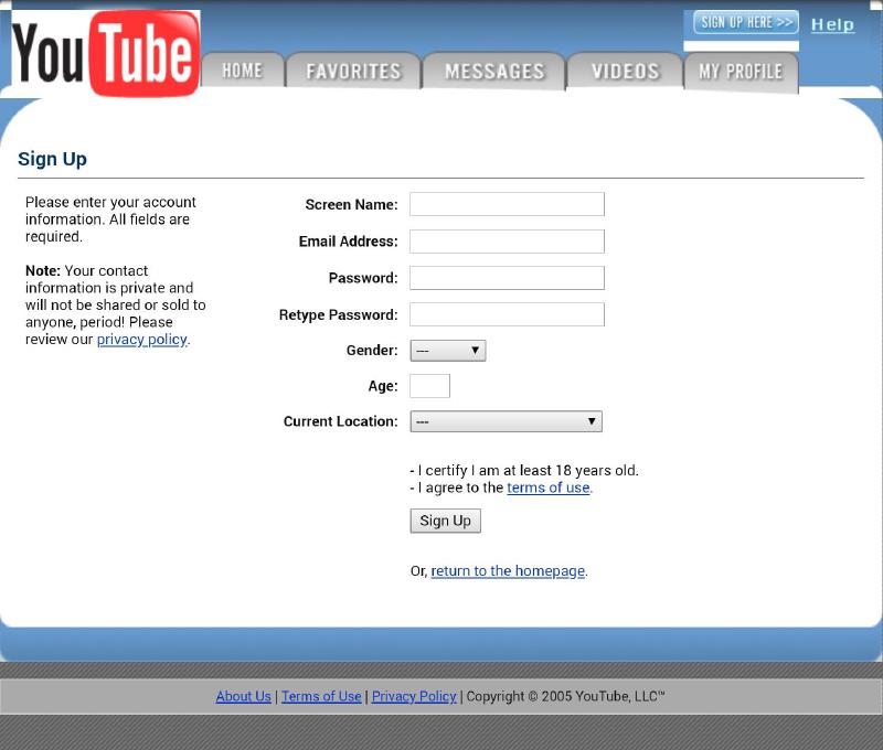 Captura de pantalla del antiguo sitio web de YouTube
