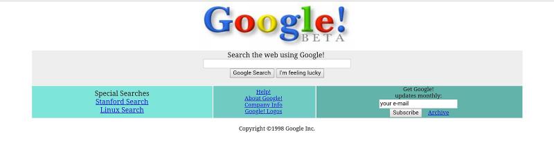Captura de pantalla del antiguo sitio web de Google