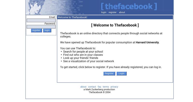 Captura de pantalla del antiguo sitio The Facebook