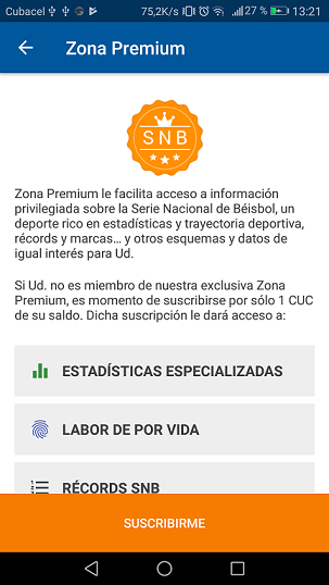 Zona Premium dentro de la aplicación