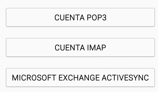 Pantalla para elegir POP3 o IMAP en Android
