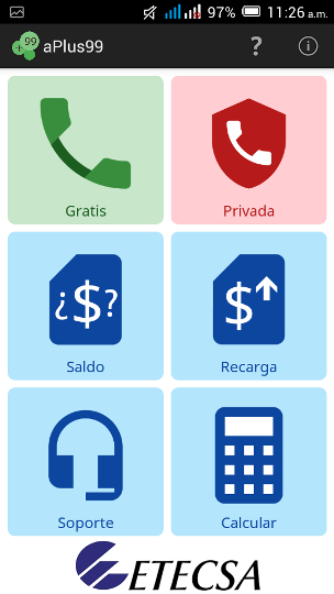 La única de las opciones de aPlus99 que no se deriva directamente de un servicio de ETECSA es la calculadora